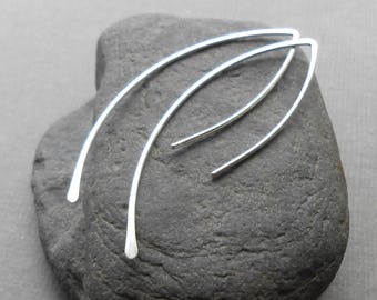 Minimalist Silver Earrings, Sterling Silver Open Hoop Wire Threader, Made To Order