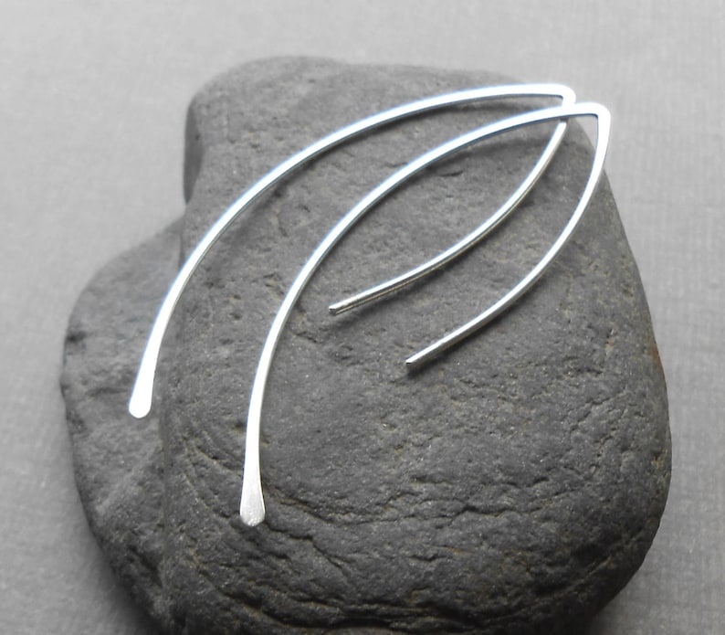 Minimalist Silver Earrings, Sterling Silver Open Hoop Wire Threader, Made To Order image 1