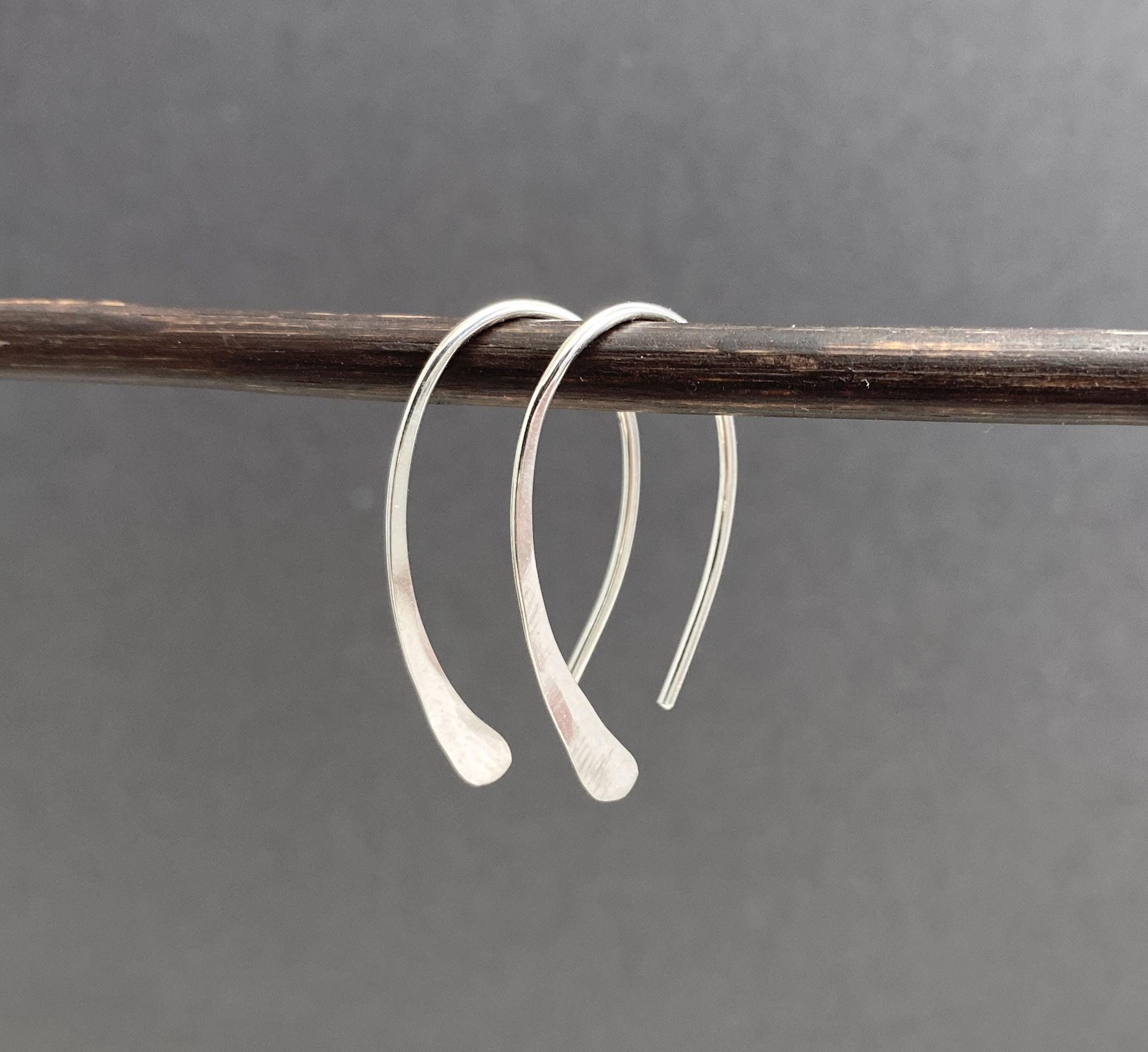 Small minimalist silver drop earrings, simple sterling silver short threader
