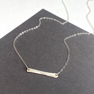 Minimalist sterling silver handmade hammered bar necklace