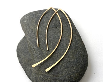 Gold Minimalist Earrings, Long Gold filled Wire Threader, Made to order