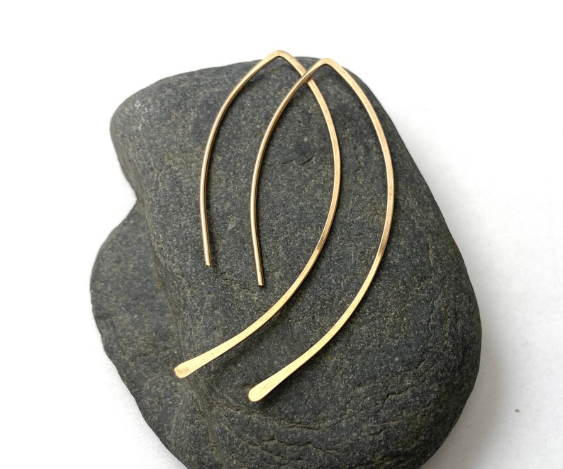 Gold Minimalist Earrings, Long Gold filled Wire Threader, Made to order image 1