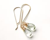 Gold Gemstone Drop Earrings, Green Amethyst Briolettes