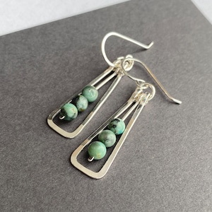 Sterling silver dangle boho earrings, geometric stone drops