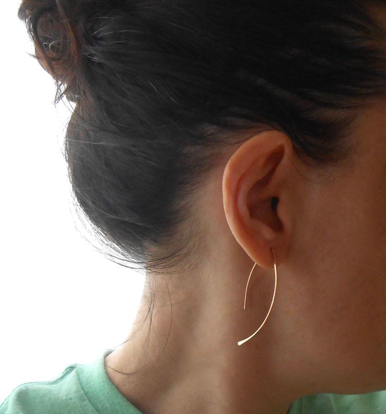 Minimalist Silver Earrings, Sterling Silver Open Hoop Wire Threader, Made To Order image 3