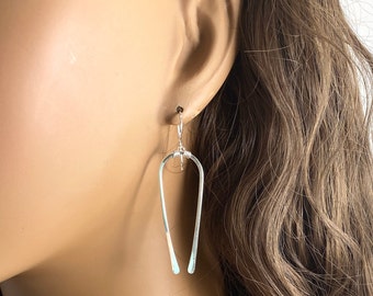 Long sterling silver drop earrings, handmade minimalist jewelry