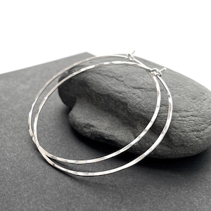 Large 2 inch hammered sterling silver hoop earrings