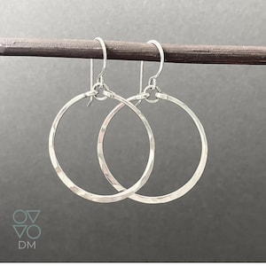 Sterling silver dangle hoop earrings, medium circle drops
