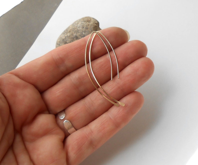 Gold Minimalist Earrings, Long Gold filled Wire Threader, Made to order image 3