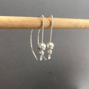 Sterling silver drop earrings, wire threader dangle with beads
