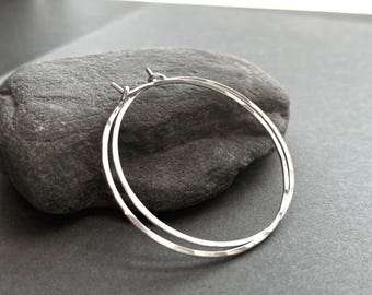 Thin Hammered Sterling Silver Hoop Earrings, Medium, Made to order