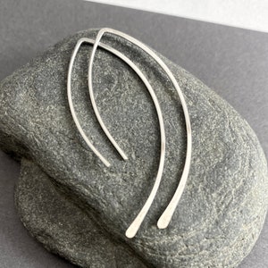 Minimalist Silver Earrings, Sterling Silver Open Hoop Wire Threader, Made To Order image 1