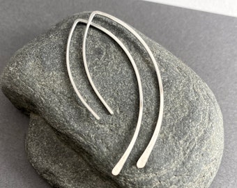 Minimalist sterling Silver Earrings, Open Hoop Wire Threader, Made To Order