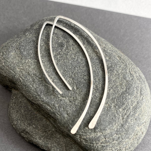 Minimalist Silver Earrings, Sterling Silver Open Hoop Wire Threader, Made To Order