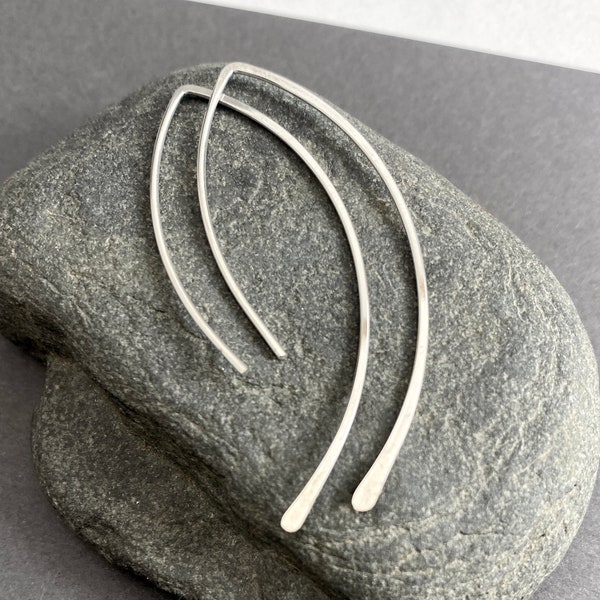 Minimalist sterling Silver Earrings, Open Hoop Wire Threader, Made To Order