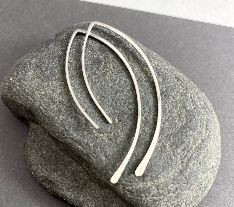 Minimalist Silver Earrings, Sterling Silver Open Hoop Wire Threader, Made To Order image 1