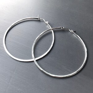 Large Silver Hoop Earrings, Thick Hammered Sterling Silver Hoops, 2 to 2.5 Inch image 3