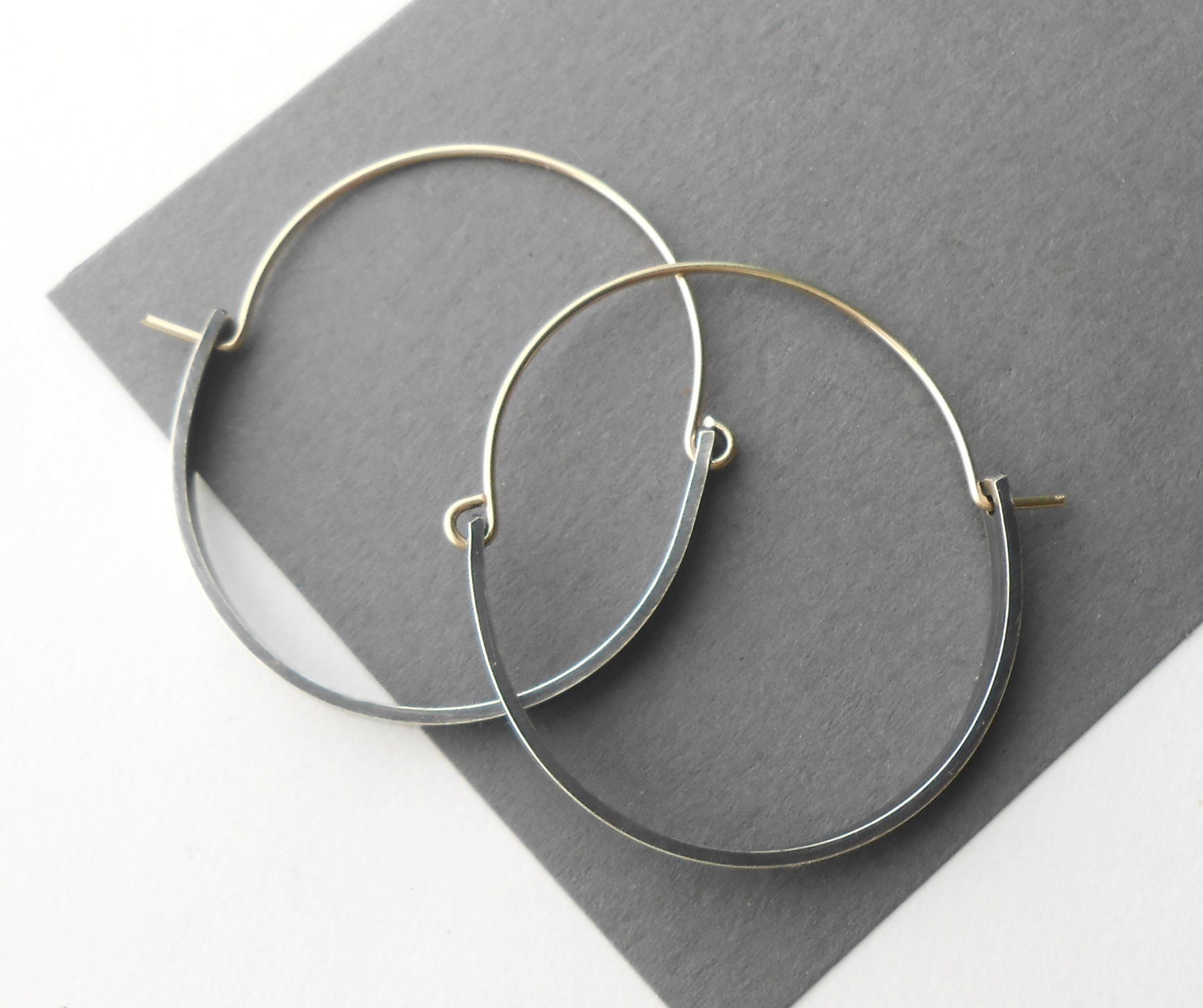 Oxidized Silver Hoop Earrings Mixed Metal Minimalist Jewelry Etsy