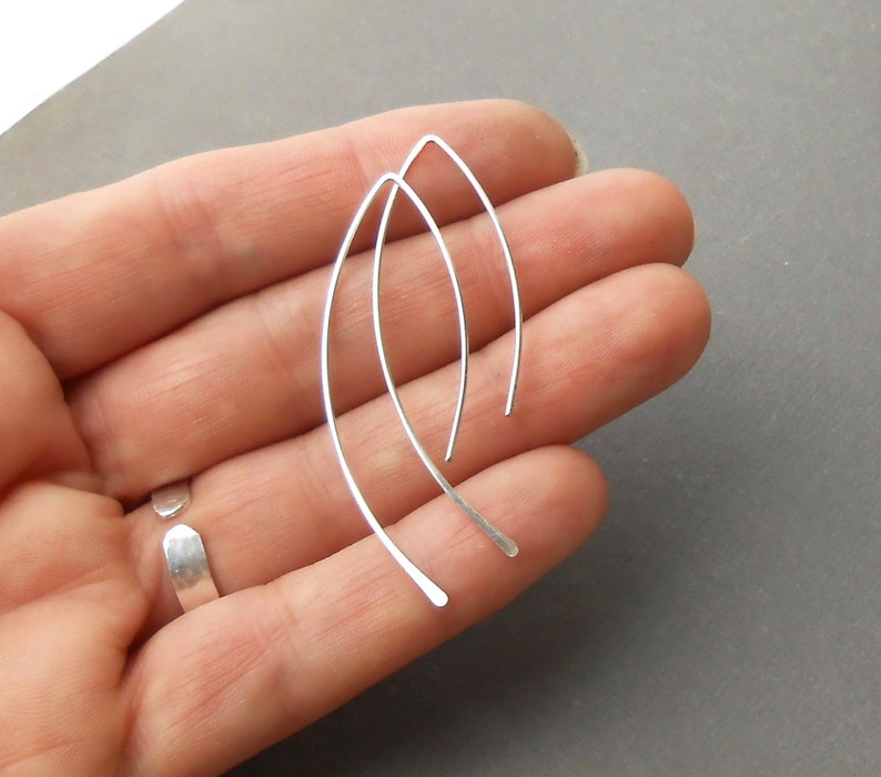 Minimalist Silver Earrings, Sterling Silver Open Hoop Wire Threader, Made To Order image 5