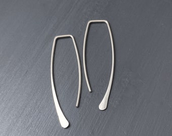 Minimalist sterling silver drop earrings, pull thru modern wire earrings