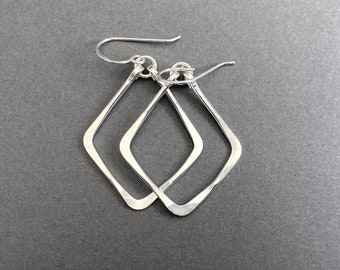 Sterling silver square handmade artisan dangle earrings