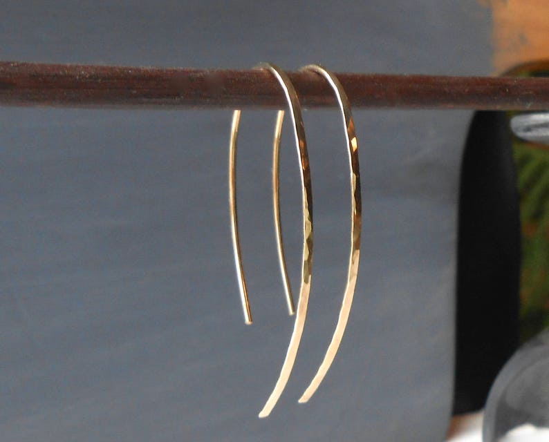 Hammered Gold Earrings Gold Filled Wire Threader Minimalist Etsy
