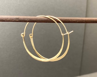 Handmade Gold Filled Hoops Earrings, Hammered Artisan Hoops