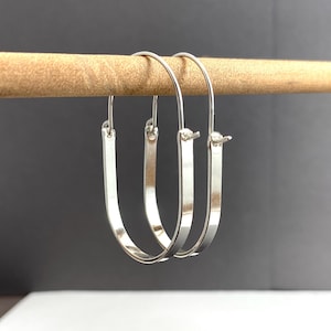 Long Sterling Silver Oblong Oval Hoop Earrings