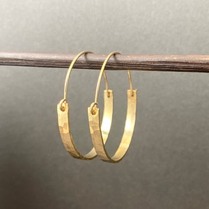 Medium gold hoop earrings, hammered gold filled hoops, handmade jewelry