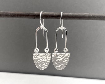 Silver dangle earrings, sterling silver lightweight artisan drop earrings