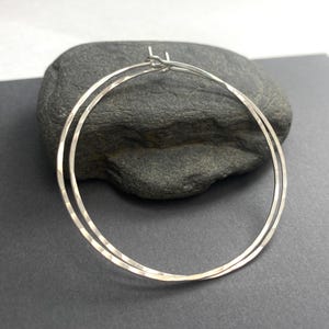 Large 2 inch hammered sterling silver hoop earrings