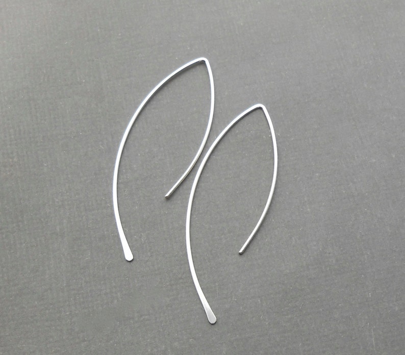 Minimalist Silver Earrings, Sterling Silver Open Hoop Wire Threader, Made To Order image 2