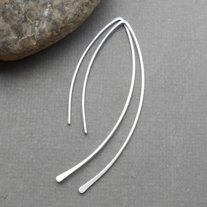 Minimalist Silver Earrings, Sterling Silver Open Hoop Wire Threader, Made To Order image 4