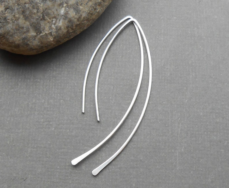 Minimalist Silver Earrings, Sterling Silver Open Hoop Wire Threader, Made To Order image 4