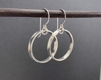 Sterling silver circle dangle hoop earrings, handmade geometric jewelry