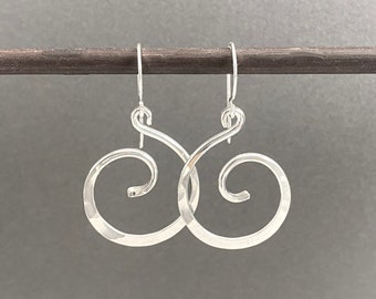 Sterling Silver Spiral Dangle Earrings, Handmade Artisan Jewelry