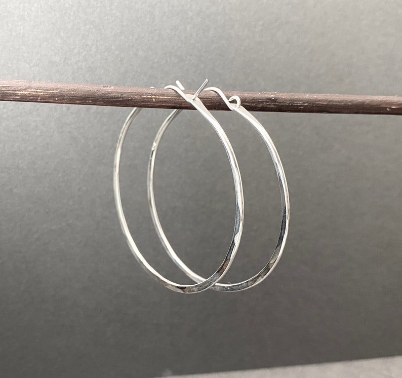 Large Silver Hoop Earrings, Thick Hammered Sterling Silver Hoops, 2 to 2.5 Inch image 5