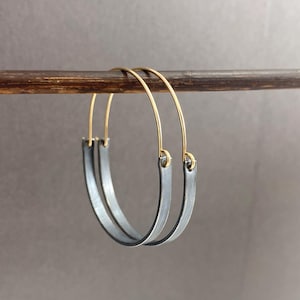 Mixed metal hoop earrings, oxidized silver and gold two tone hoops