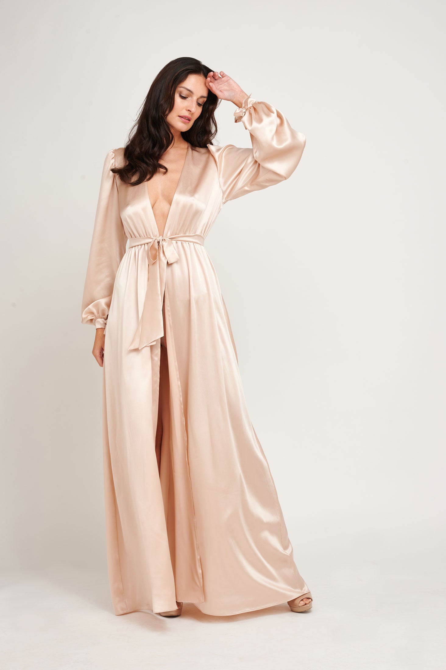 100% silk floor length robe Simone blush pink silk satin | Etsy