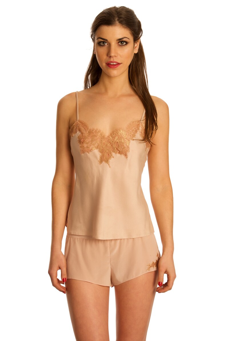 Silk lingerie set: Genevieve 100% silk camisole and tap pant. 