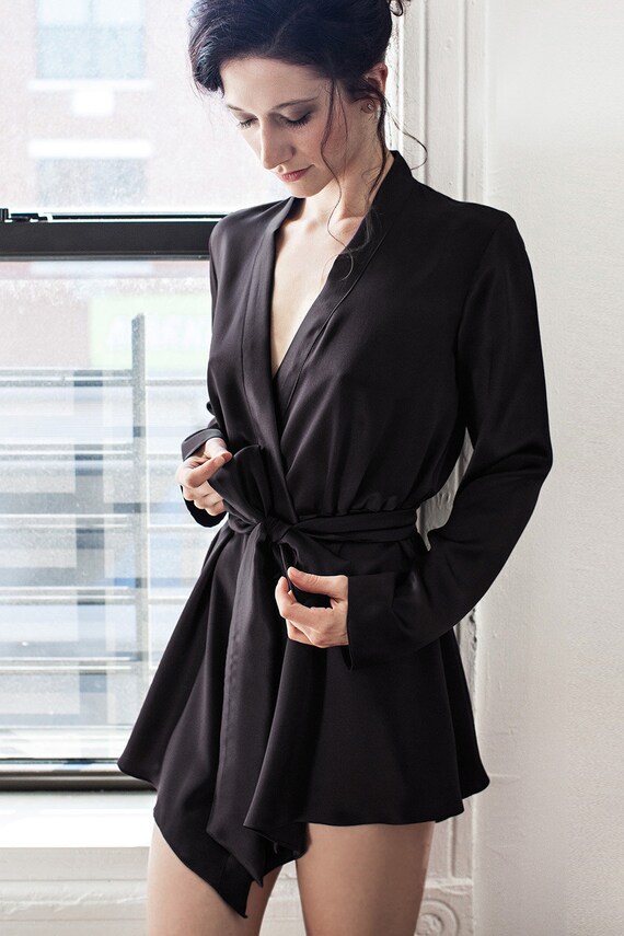 Musette 100 silk robe black robes luxury kimono wrap robe Etsy