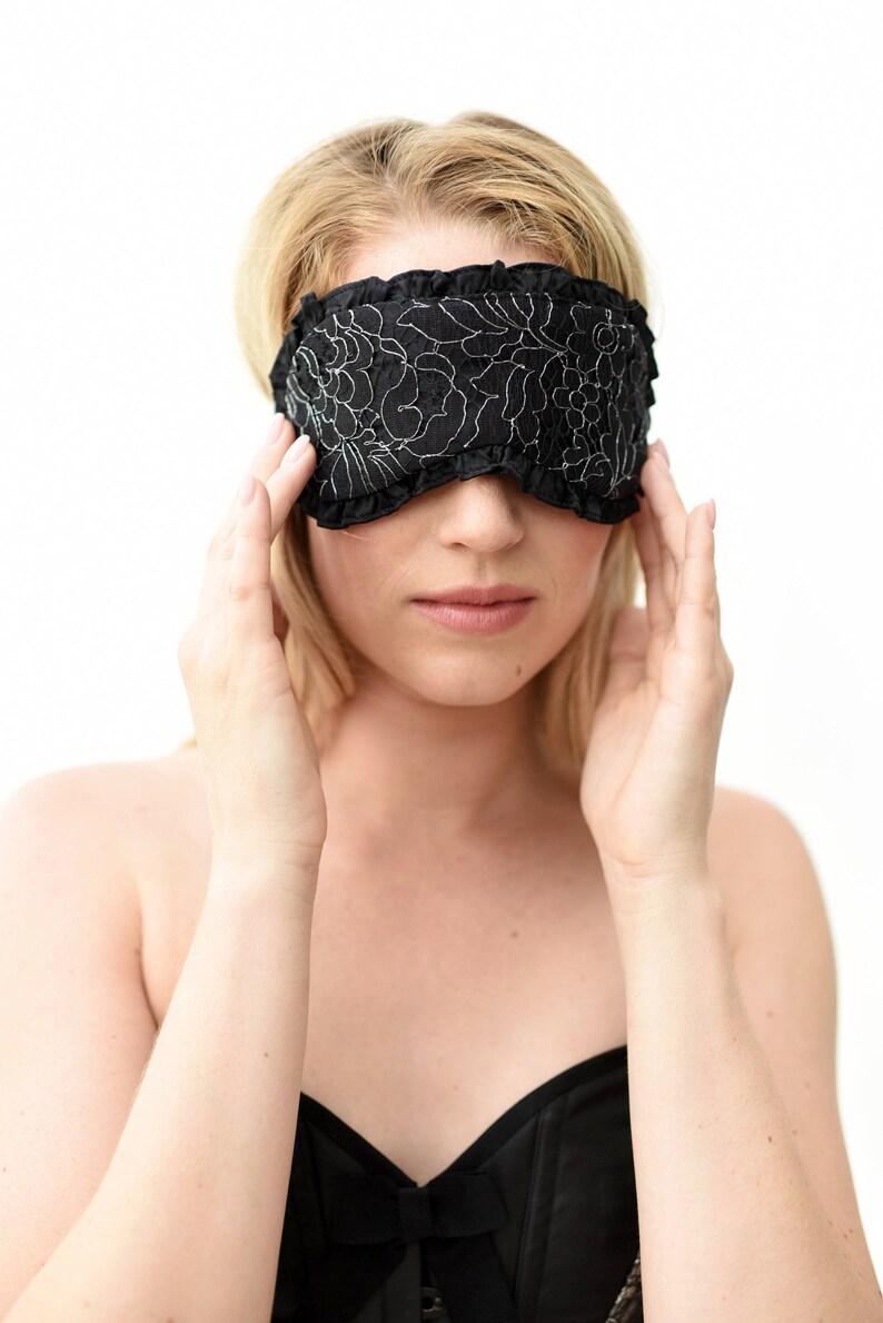 Ruffled silk sleep mask with lace overlay sexy soft eye mask Etsy