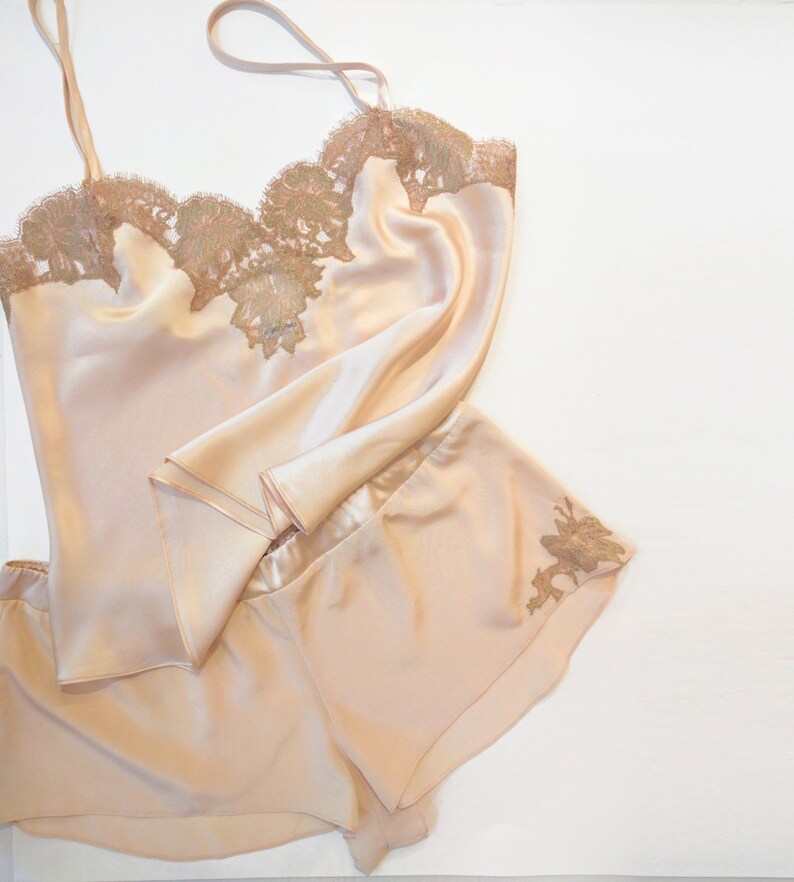 Silk lingerie set Genevieve 100 silk camisole and tap pants Etsy