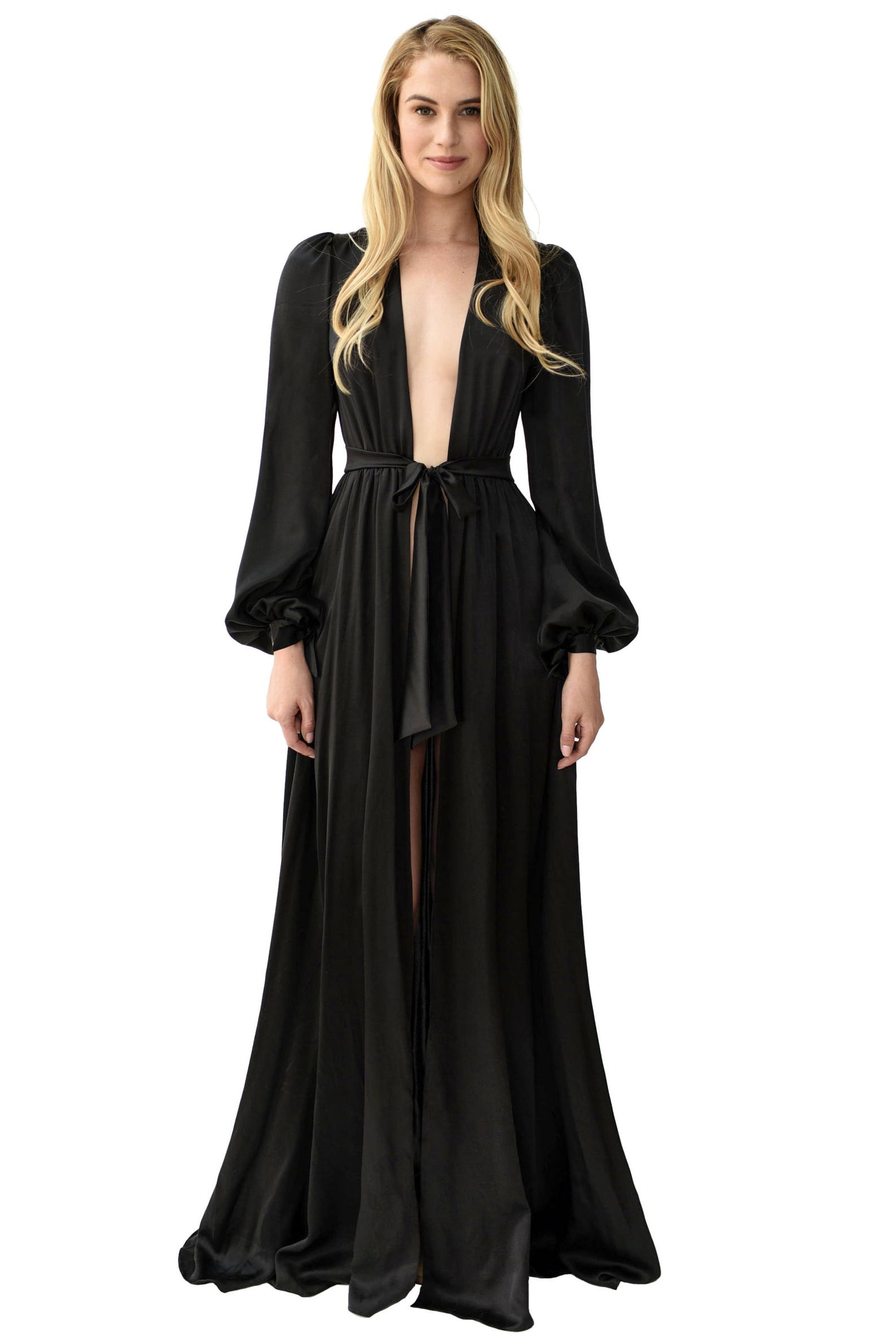 Simone 100 silk robe black silk satin floorlength robes Etsy