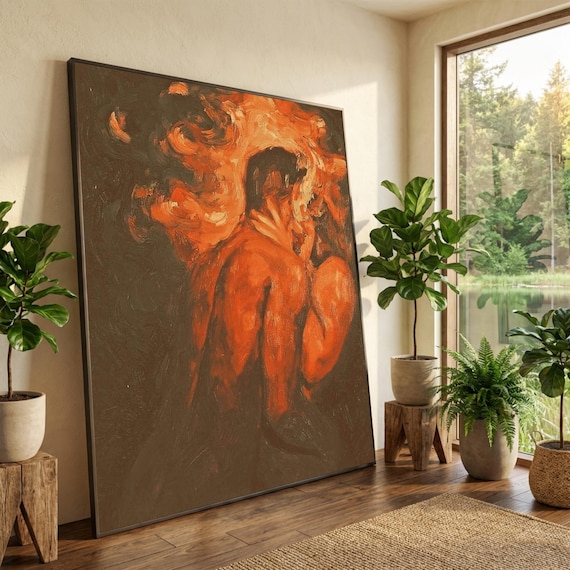 Passionate Embrace Canvas Wall Art, Romantic Couple Painting, Abstract Love Art, Intimate Home Decor, Sensual Canvas Print