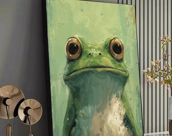 Ritratto di rana eccentrico su tela, stampa di animali da parete, stampa di anfibi stravaganti, arredamento per la casa, stampa su tela per la cameretta dei bambini