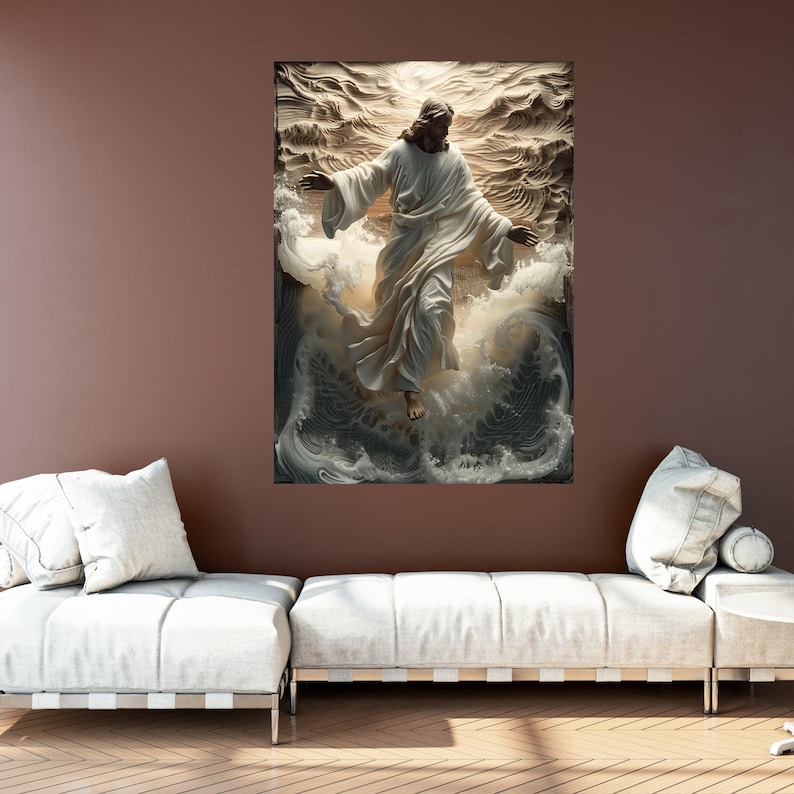 Jesus Walking on Water Canvas Wall Art, Religious Christian Decor ...