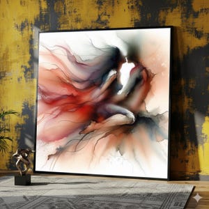 Abstract Couple Embrace Canvas, Romantic Wall Art, Sensual Love Painting, Modern Home Decor, Fluid Ink Art Print, Intimate Canvas Design image 1