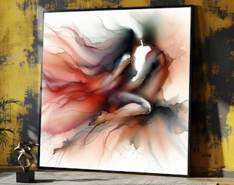 Abstract Couple Embrace Canvas, Romantic Wall Art, Sensual Love Painting, Modern Home Decor, Fluid Ink Art Print, Intimate Canvas Design