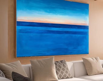 Abstract Blue Horizon Canvas, Mark Rothko Wall Art, Modern Minimalist Canvas, Ocean Sunset Decor, Contemporary Home Decoration